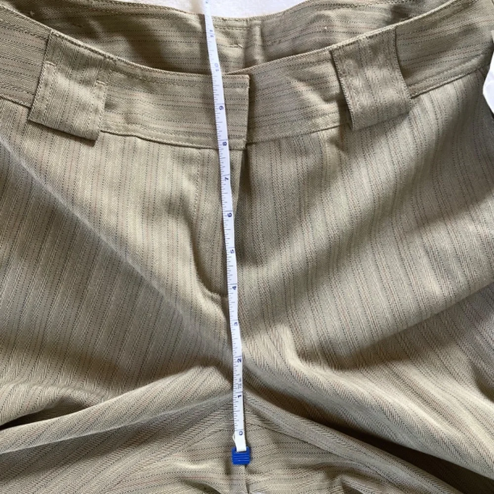 DKNY Cropped Cuffed Wide Leg Stretch Pant Striped Taupe SZ 10